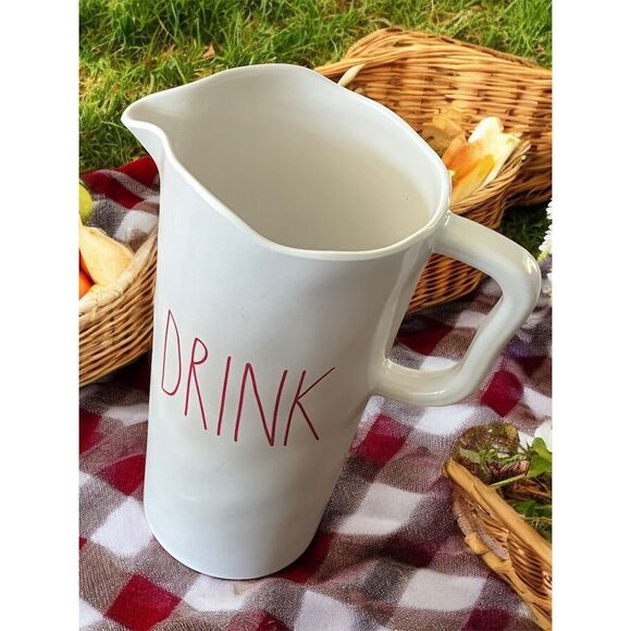 Rae Dunn White Melamine Pitcher "DRINK" Farmhouse Rustic Decor Lemonade Iced Tea - Picture 5 of 8